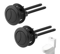 2PCS Black Toilet Flush Button Replacement, 38mm Dual Flush Push Button Kit for Cistern Tank Matte Black Round Button with Adjustable Rods Universal Fit for Bathroom Toilet Repair