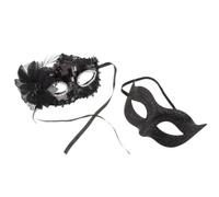 2pcs Black Venetian Couple Set for Mardi Gras and Theater Events, Half Face Plastic Masks with Comfortable Fit and Intricate Surface Painting, Portable Halloween Costume Accessory