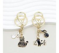 2pcs Black & White Cat Piano Keychain Set, Gold Tone Alloy Charm with Music Note Accent, Cute Animal Bag Accessory for Women Purse BackpackBag Charm Dainty Valentine's Day Gift for Friend Mom Summer