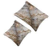 2Pcs Black Yellow Water Ripple Marble-386 Pocket Cosmetic Bag for Purses, Waterproof Makeup Bag Cosmetic Pouch, Portable No Zipper Makeup Bag, Multicolor 08, A：7.1x5.8in/18x14.8cm，B:4.7x4.5in