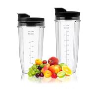 2pcs Blender Replacement Parts for Ninja Blender Cups Replacement, Smoothie Cup Replacement 7 Blades Blender Accessories Cup Replacement for BL2012 BL48 BL642Z BL680A BL682 NN100A NN101 (24OZ+32OZ)