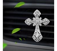 2PCS Bling Car Accessories for Women,Crystal Cross Rhinestone Car Air Outlet Vent Charm,Car Charm Air Vent Clip with Cotton Pads for Fragrance, Cross (Silver)