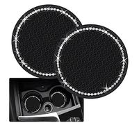 2PCS Bling Car Cup Coaster, 2.75 Inch Auto Cup Holder Insert Coasters Silicone Anti-Slip Crystal Rhinestone Drink Mat, Universal Vehicle Interior Accessories for Women Girls (Black)