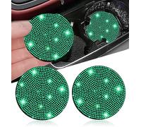 2pcs Bling Car Cup Holder Coaster, 2.75 inch Anti-Slip Shockproof Universal Fashion Vehicle Cup Holders Insert Bling Crystal Rhinestone Auto Automotive Interior Accessories for Women (2 pcs, Green)