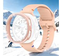 2Pcs Bling Diamond Case & No Gap Silicone Band Compatible with Samsung Galaxy Watch 8 40mm 44mm (2025), Hard PC Protective Bumper Cover & Soft Sport Strap for Men Women