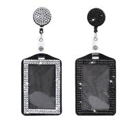 2pcs Bling ID Badge Holder, Vertical Rhinestone Name Tag Holder with Retractable Neck Lanyard Crystal Work Badge Reel Clip for Nurse Teacher Student Office Staff Accessories