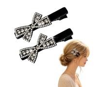 2Pcs Bling Rhinestone Bow Black Velvet Hair Clips, Sparkly Crystal Barrettes, Bedazzled Bowknot Hairpins for Women, Cute Bow Decorative Accessories for Party Prom Birthday Outfit & Gift for Her