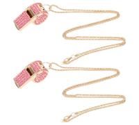 2pcs Bling Whistle, Metal Crystal Rhinestone Whistles Loud Crisp Sound Sports Whistle with Chain Lanyard Gifts for Teacher Referee Official Lifeguard Basketball Training (Gold, Pink)