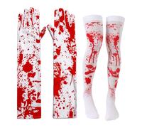 2PCS Blood Stained Tights & Gloves,Over Knee,Girls/Women Halloween Costume | In Skin-Friendly Polyester with Realistic Blood Splatter, Great for Zombie, Nurse or Dead Bride Looks, Stretchy One-Size Fit
