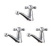 2pcs Blue Basin Mixer Taps - Cold Water Metal Faucet with Red Handle for Bathroom & Kitchen, Alloy Cross Design, Perfect for Single Washbasin Installation