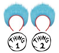 2PCS Blue Fuzzy Costume Headbands & Number1 Number2 Halloween Accessories | Red Headband, Kids & Adults,Twin Cosplay Accessory，Reading Day Event