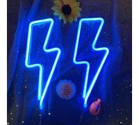 2Pcs Blue Lightning Bolt Neon Sign for Wall Decor,Neon Lightning Battery Powered for Kids Room Decor,Lightning Led Neon Signs Lights for Game Room Bedroom Bar Birthday Party, Gifts for Friends