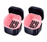 2pcs Blue Plastic Denture Box with See Through Lid for Travel | Open Lid Design, Widened Stable Base, Elder Friendly Use, for Braces and Mouth Guards