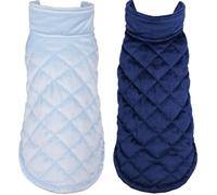 2pcs Blue Polyester PET Vest for Puppies, Soft Touch Everyday Wear | Elastic Straps around Feet and Waist, Indoor Warmth, Cute Outfit, Helps Keep Hair off Sofa and Bed