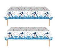 2Pcs Blue Shark Under the Sea Table Cloth for Boys Party, 130*220cm Plastic Ocean Waves Cover for Kids Birthday Baby Shower Beach Supplies Decorations