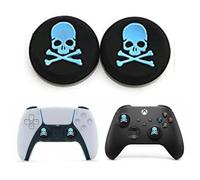 2pcs Blue Skull & Cross Bones Silicone Rubber Analog Thumb Stick Grip Cover Caps, Compatible with PS5, PS4, Xbox Series S|X & Xbox One Controllers
