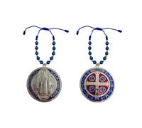 2PCS Blue St Benedict Medals for Door with Saint Benedict Cross Crucifix Pink Catholic Gift Set for Car Hanging Charm Home Door Hanger Decor (2PCS Blue)