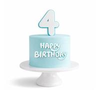 2PCS Blue-Themed Birthday Cake Toppers - Numbers 1, 2, 3, 4 & “Happy Birthday” Topper 3D Acrylic Double Layer (Age 4)