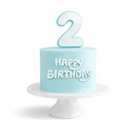 2PCS Blue-Themed Birthday Cake Toppers - Numbers 1, 2, 3, 4 & “Happy Birthday” Topper 3D Acrylic Double Layer (Age 2)
