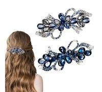 2Pcs Blue Vintage Flower Jewelry Design Hairpin, Vintage Diamante Hair Clips with Rhinestone Flower Barrettes for Women, Blue Flower Jewelry Design Hairpin French Style Hair Clips Hair Accessories