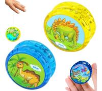 2Pcs Blue & Yellow Brilliantly Illuminated Dinosaur Yo-Yo for Kids - High Speed, Durable Automatic Return Design, Ideal for Learning Tricks and Family Play - 5.5cm