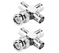2PCS BNC Male to 3 Female Adapter T Type Coaxial Connector 4 Way Splitter Coax Adapter for Extension Cable Coaxial Cable CCTV Wifi Radios 50 Ohm