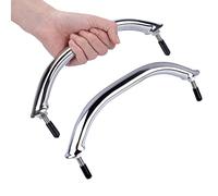 2PCS Boat Marine Grab Handle Polished Stainless Heavy Duty Oval Handrail with Flange & Stud - 8-1/4" Long