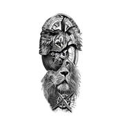 2pcs Body Tattoo Sticker God Monster Jesus ,Wolf , Lion Tattoo Sticker Waterproof Arm Legs Back For Men Women Couple(008)