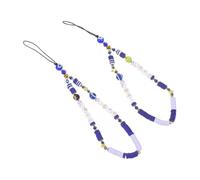 2pcs Bohemian Phone Charm Blue Polymer Clay Hanging Beads Chain | DIY Keychain Bag Decor, Acrylic Crystal Stone Mix, Lightweight Anti-lost Carry Accessory