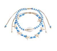2Pcs Bohemian Style Shell Foot Chain for Women,Summer Starfish Shell Design Sky Blue Beach Bead Weaving Ankle Chains Bracelets Cute Handmade Chains Anklets Beach Foot Chain Jewelry for Women Gifts