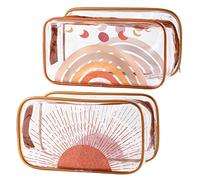 2PCS Boho Rainbow PVC Makeup Bag Sun Clear Plastic Cosmetic Toiletry Bag Transparent Zipper Transparent Pencil Case Portable Waterproof Clutch Purse Travel Organizer for Women