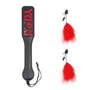 2Pcs Bondage Kit Include Leather Spanking Paddle and Feather Nipple Clamps BDSM Restraint Set Adult Sex Toys for Women Red One Size
