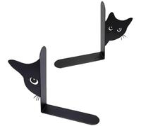 2Pcs Book Ends for Shelves, Cat Bookends Heavy Duty Metal Material for Shelves Desktop Bookshelf Decorative, Set Of 2 Bookends Non-slip Decorative for Decor, Home, Office, Library, School, Black