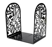 2Pcs Book Ends for Shelves Hollowed Bird Flower Metal Bookends Heavy Duty End Decorative Stoppers for Office Book Organizers