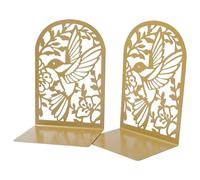 2Pcs Book Ends for Shelves Hollowed Bird Flower Metal Bookends Heavy Duty End Decorative Stoppers for Office Book Organizers