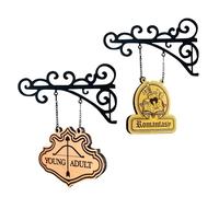 2Pcs Book Nook Tavern Signs - Genre Shelf Labels with Hanging Brackets, Creative Wooden Bookmark Separation Logo, Conspicuous Book Type Separator, Tavern-Style Retro Books Shelf Dividers (#D)