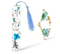2Pcs Book Page Holder, Dried Flower Resin Thumb Book Page Holder and Bookmark with Tassel, Book Accessories for Reading Lovers, Gift for Bookworm, Readers, Literary, Students, Teachers (Lake Blue)