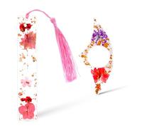 2Pcs Book Page Holder, Dried Flower Resin Thumb Book Page Holder and Bookmark with Tassel, Book Accessories for Reading Lovers, Gift for Bookworm, Readers, Literary, Students, Teachers (Dark Pink)