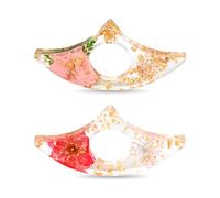 2Pcs Book Page Holder, Real Dried Flower Resin Thumb Ring Page Holder, Transparent Flower Bookmark with Gold Sprinkles, Book Reading Accessories for Women Teachers Bookworm Friends (Pink and Red)