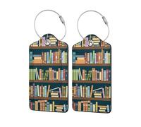 2Pcs Bookshelves Full of Books Luggage Tags Privacy Cover ID Label with Stainless Steel Loop and Address Card, Funny Baggage Tag for Men Women Travel Bag Suitcase