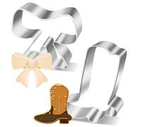 2Pcs Boot and Bow Cookie Cutter Gender Reveal Fondant Mold Stainless Steel Biscuit Cookie Cutter DIY Craft for Baking Baby Shower Birthday Wedding Silver
