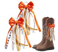 2pcs Boot Bows for Cowgirl Boots, Orange Lace Bow Boot Ribbons Pearl Gingham Plaid Charms for Cowboy Boots Holiday Birthday School Football Game-Day Accessory Tennessee City Game-Day Accessory Decor