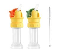 2PCS Bottle Caps, Design for Drinking, Portable Water Bottle Lids for On-the-Go Use, Water Bottle Straw Replacement Set Includes Green and Orange Caps with Cleaning Brush for Care