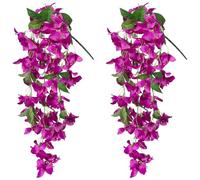 2PCS Bougainvillea Artificial Hanging Flowers Plants for Outdoors Outside Fall Decoration, Faux Silk Flowers Fake Vines UV Resistant Look Real Realistic for Front Door Porch Planter Balcony, Fuchsia