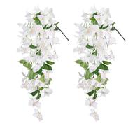 2PCS Bougainvillea Artificial Hanging Flowers Plants for Outdoors Outside Fall Decoration, Faux Silk Flowers Fake Vines UV Resistant Look Real Realistic for Front Door Porch Planter Balcony, White