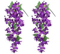 2PCS Bougainvillea Artificial Hanging Flowers Plants for Outdoors Outside Spring Decoration, Faux Silk Flowers Fake Vines UV Resistant Look Real Realistic for Front Door Porch Planter Balcony, Purple