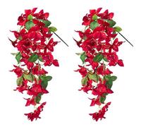 2PCS Bougainvillea Artificial Hanging Flowers Plants for Outdoors Outside Spring Decoration, Faux Silk Flowers Fake Vines UV Resistant Look Real Realistic for Front Door Porch Planter Balcony, Red