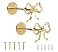 2pcs Bow Curtain Holdbacks, Gold Metal Curtain Tiebacks Wall Mounted Decorative Holders Tie Backs for Living Room Bedroom Decor Modern Elegant Drapery Pull Back Hooks with Hardware