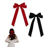 2Pcs Bow Hair Clip for Women and Girls, Large Velvet Hair Bows with Long Ribbon, Black and Red Satin Bow Hairpins, Elegant Hair Barrettes for Ponytail, Bridesmaid, Party, and Daily Wear