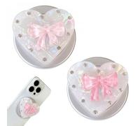 2Pcs Bow Magnetic Phone Grip, Pink Magnetic Phone Holder, Coquette Phone Grip with Glitter, Extendable Magnet Kickstand for Smartphones and Tablets, Sweet Phone Accessories for Women and Girls